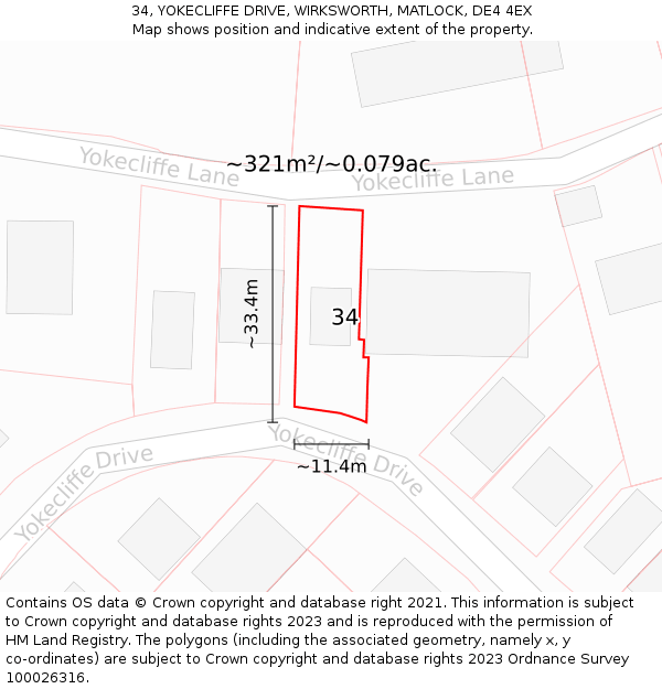 34, YOKECLIFFE DRIVE, WIRKSWORTH, MATLOCK, DE4 4EX: Plot and title map