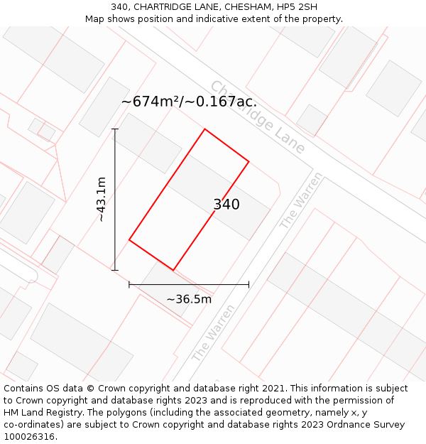 340, CHARTRIDGE LANE, CHESHAM, HP5 2SH: Plot and title map