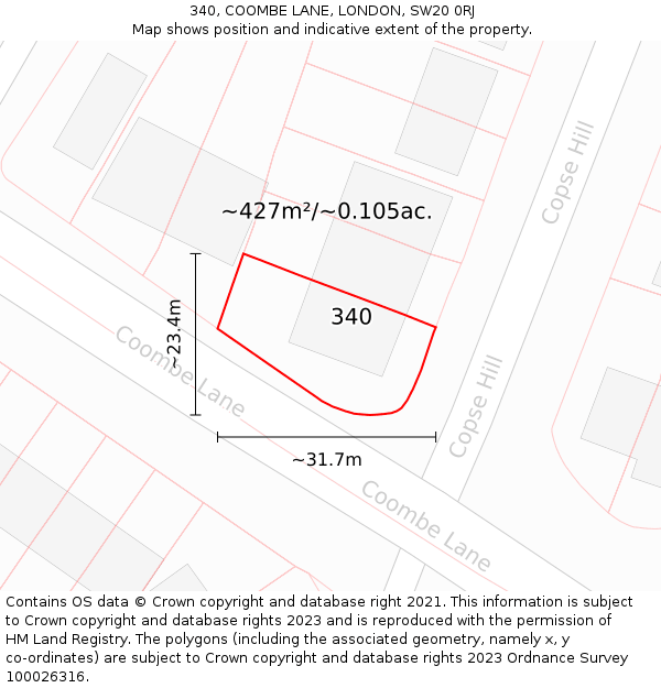 340, COOMBE LANE, LONDON, SW20 0RJ: Plot and title map