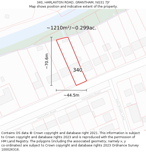 340, HARLAXTON ROAD, GRANTHAM, NG31 7JY: Plot and title map