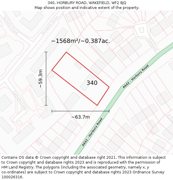 340, HORBURY ROAD, WAKEFIELD, WF2 8JQ: Plot and title map