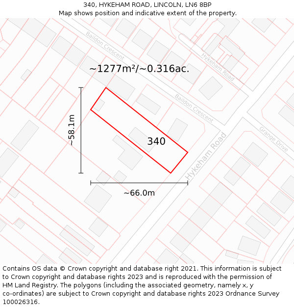 340, HYKEHAM ROAD, LINCOLN, LN6 8BP: Plot and title map