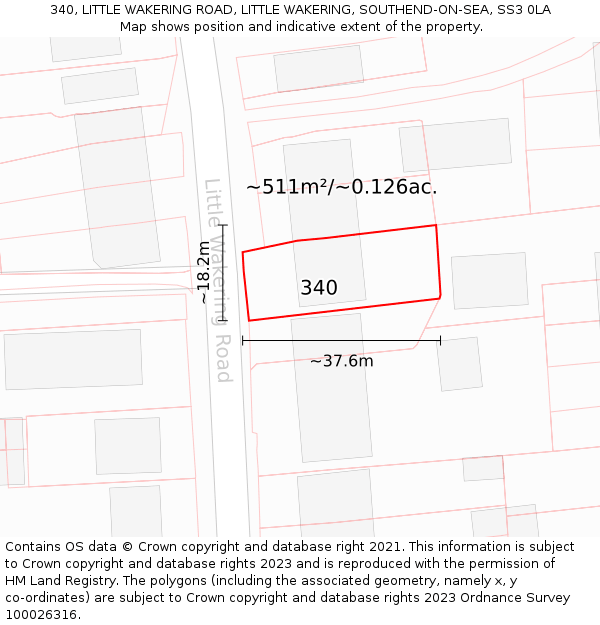 340, LITTLE WAKERING ROAD, LITTLE WAKERING, SOUTHEND-ON-SEA, SS3 0LA: Plot and title map