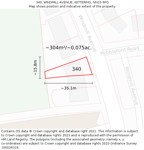 340, WINDMILL AVENUE, KETTERING, NN15 6PG: Plot and title map