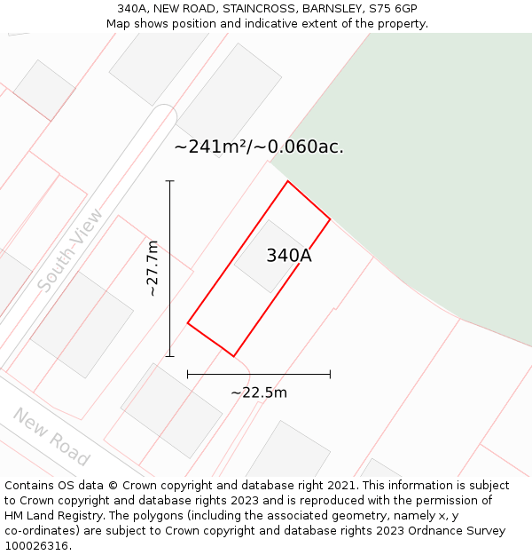 340A, NEW ROAD, STAINCROSS, BARNSLEY, S75 6GP: Plot and title map