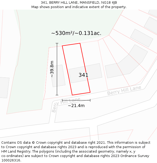 341, BERRY HILL LANE, MANSFIELD, NG18 4JB: Plot and title map