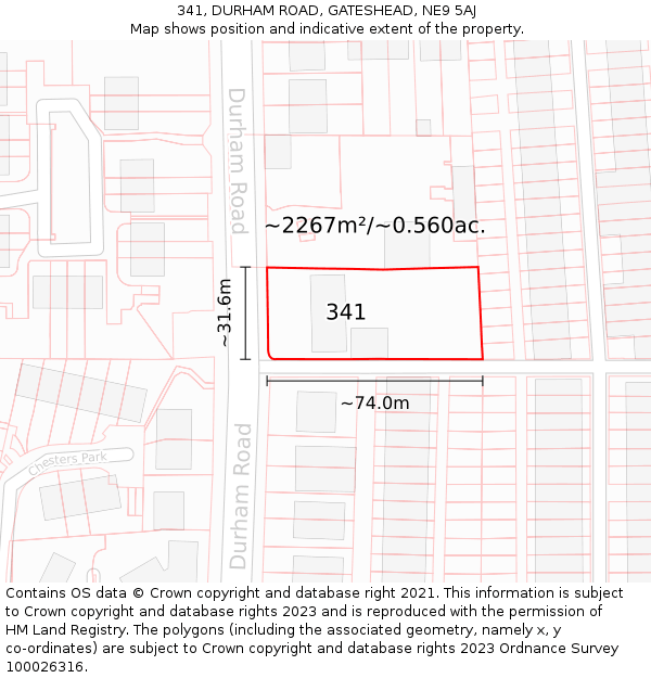 341, DURHAM ROAD, GATESHEAD, NE9 5AJ: Plot and title map