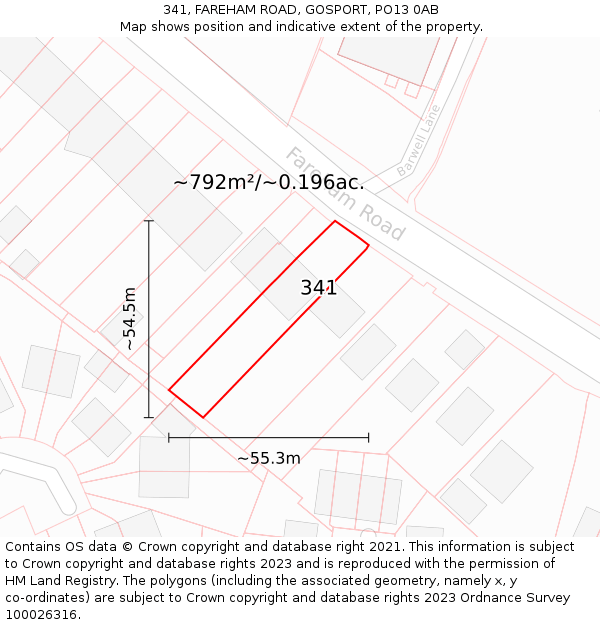 341, FAREHAM ROAD, GOSPORT, PO13 0AB: Plot and title map