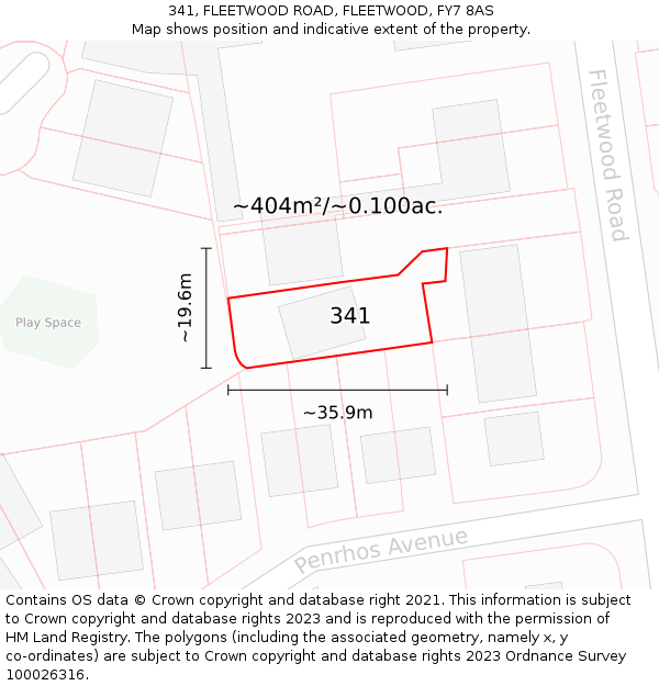 341, FLEETWOOD ROAD, FLEETWOOD, FY7 8AS: Plot and title map