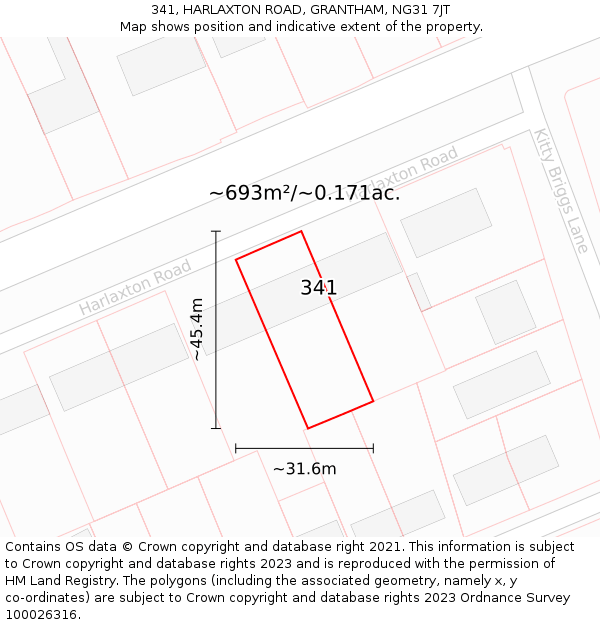 341, HARLAXTON ROAD, GRANTHAM, NG31 7JT: Plot and title map