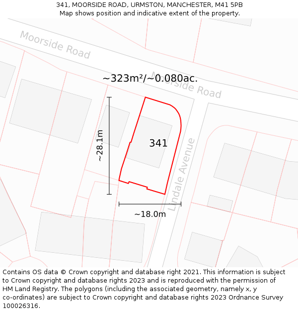 341, MOORSIDE ROAD, URMSTON, MANCHESTER, M41 5PB: Plot and title map