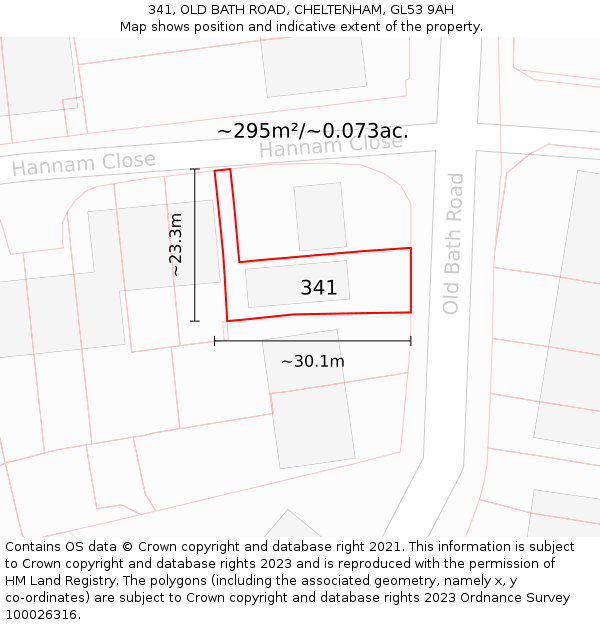 341, OLD BATH ROAD, CHELTENHAM, GL53 9AH: Plot and title map