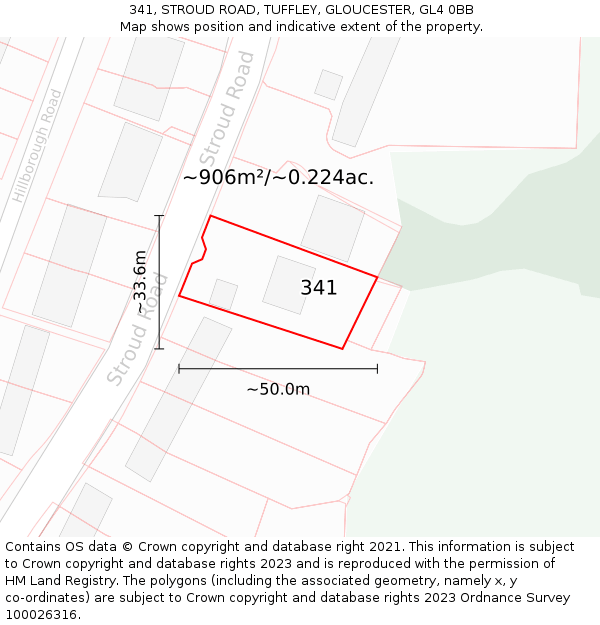 341, STROUD ROAD, TUFFLEY, GLOUCESTER, GL4 0BB: Plot and title map