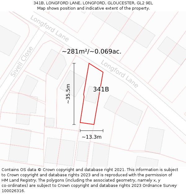 341B, LONGFORD LANE, LONGFORD, GLOUCESTER, GL2 9EL: Plot and title map