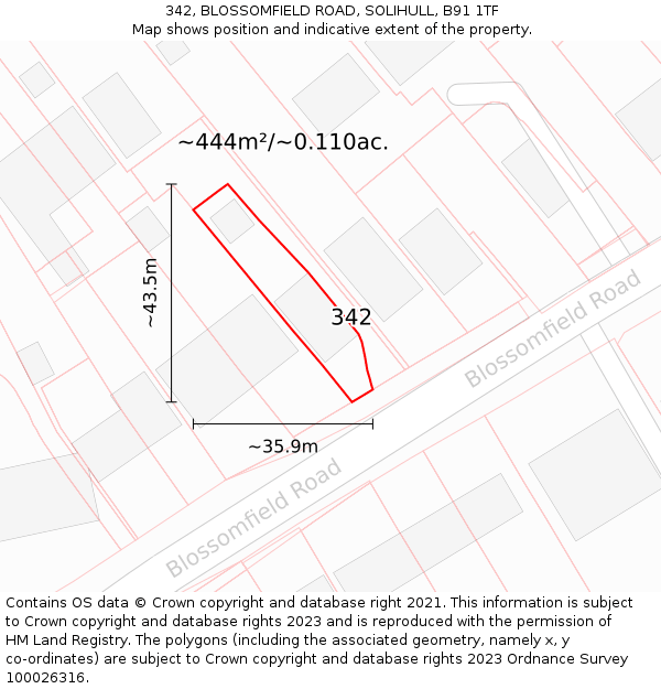 342, BLOSSOMFIELD ROAD, SOLIHULL, B91 1TF: Plot and title map