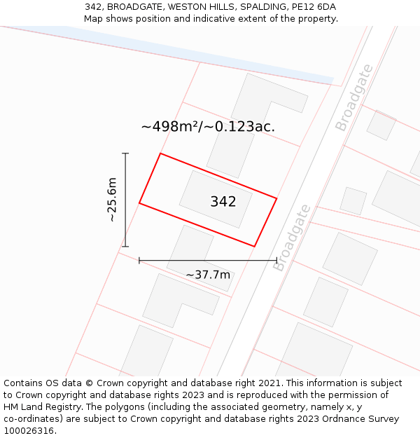 342, BROADGATE, WESTON HILLS, SPALDING, PE12 6DA: Plot and title map