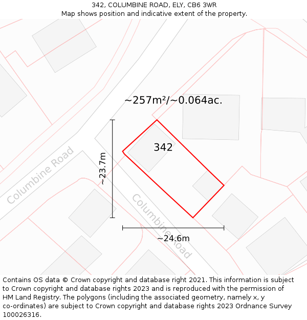 342, COLUMBINE ROAD, ELY, CB6 3WR: Plot and title map