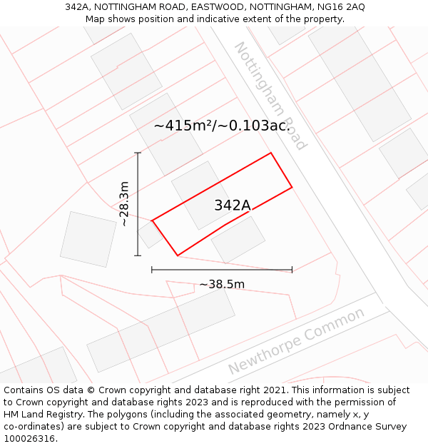 342A, NOTTINGHAM ROAD, EASTWOOD, NOTTINGHAM, NG16 2AQ: Plot and title map