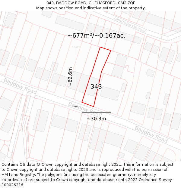 343, BADDOW ROAD, CHELMSFORD, CM2 7QF: Plot and title map