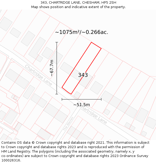 343, CHARTRIDGE LANE, CHESHAM, HP5 2SH: Plot and title map