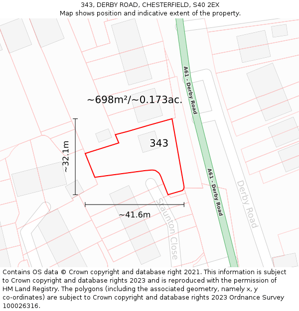 343, DERBY ROAD, CHESTERFIELD, S40 2EX: Plot and title map