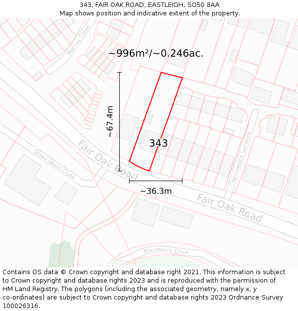 343, FAIR OAK ROAD, EASTLEIGH, SO50 8AA: Plot and title map