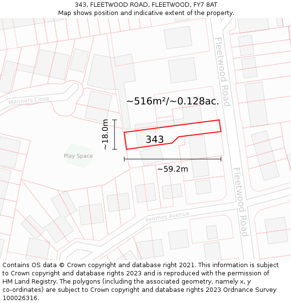 343, FLEETWOOD ROAD, FLEETWOOD, FY7 8AT: Plot and title map