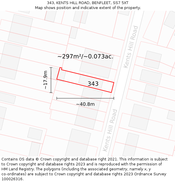 343, KENTS HILL ROAD, BENFLEET, SS7 5XT: Plot and title map