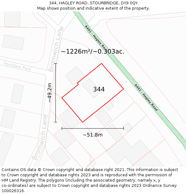 344, HAGLEY ROAD, STOURBRIDGE, DY9 0QY: Plot and title map