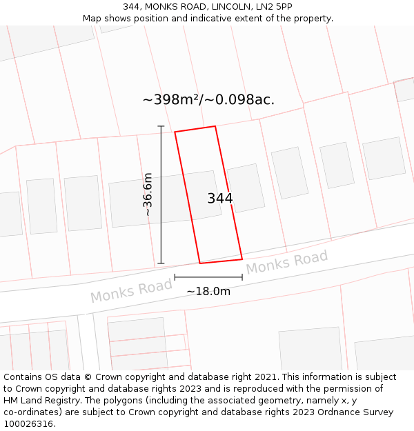 344, MONKS ROAD, LINCOLN, LN2 5PP: Plot and title map