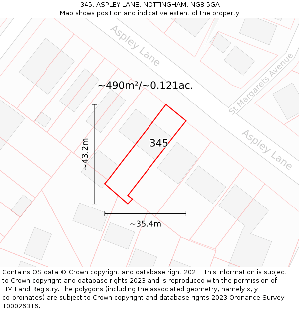 345, ASPLEY LANE, NOTTINGHAM, NG8 5GA: Plot and title map