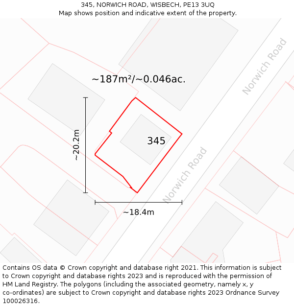 345, NORWICH ROAD, WISBECH, PE13 3UQ: Plot and title map