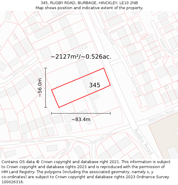 345, RUGBY ROAD, BURBAGE, HINCKLEY, LE10 2NB: Plot and title map