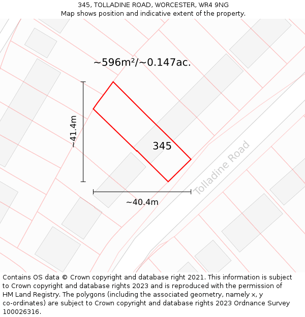 345, TOLLADINE ROAD, WORCESTER, WR4 9NG: Plot and title map