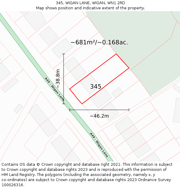 345, WIGAN LANE, WIGAN, WN1 2RD: Plot and title map