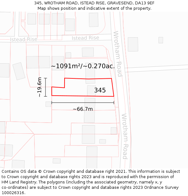 345, WROTHAM ROAD, ISTEAD RISE, GRAVESEND, DA13 9EF: Plot and title map