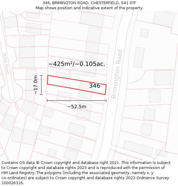 346, BRIMINGTON ROAD, CHESTERFIELD, S41 0TF: Plot and title map