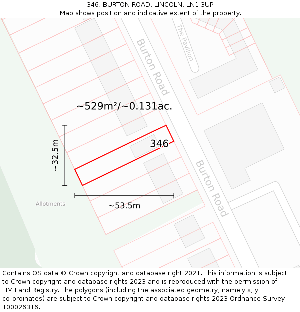 346, BURTON ROAD, LINCOLN, LN1 3UP: Plot and title map