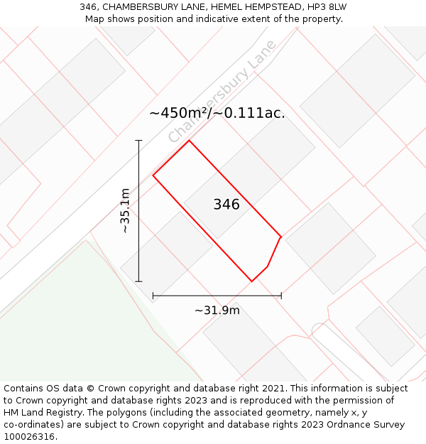 346, CHAMBERSBURY LANE, HEMEL HEMPSTEAD, HP3 8LW: Plot and title map