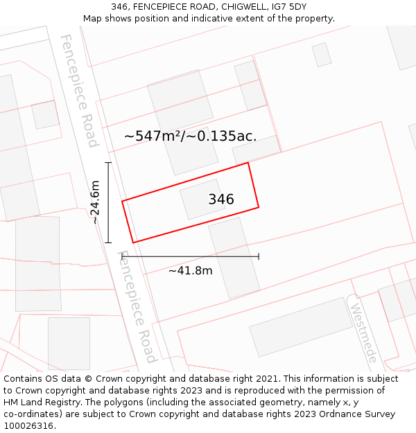 346, FENCEPIECE ROAD, CHIGWELL, IG7 5DY: Plot and title map