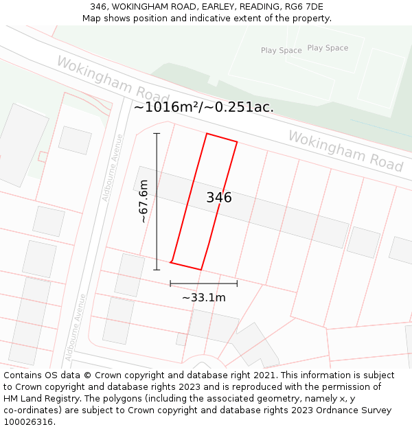 346, WOKINGHAM ROAD, EARLEY, READING, RG6 7DE: Plot and title map