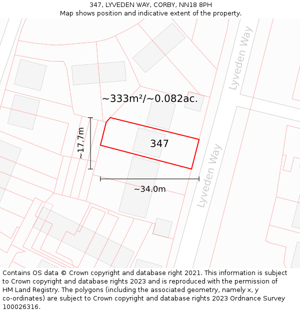 347, LYVEDEN WAY, CORBY, NN18 8PH: Plot and title map