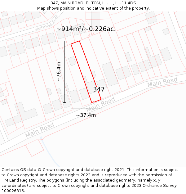 347, MAIN ROAD, BILTON, HULL, HU11 4DS: Plot and title map