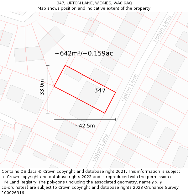 347, UPTON LANE, WIDNES, WA8 9AQ: Plot and title map