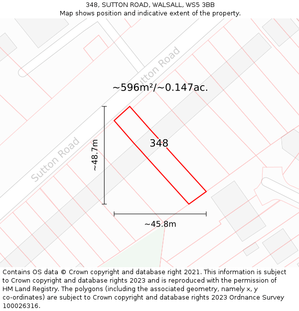 348, SUTTON ROAD, WALSALL, WS5 3BB: Plot and title map