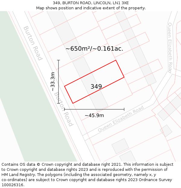 349, BURTON ROAD, LINCOLN, LN1 3XE: Plot and title map