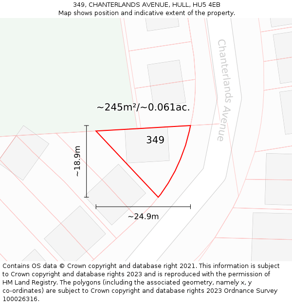 349, CHANTERLANDS AVENUE, HULL, HU5 4EB: Plot and title map