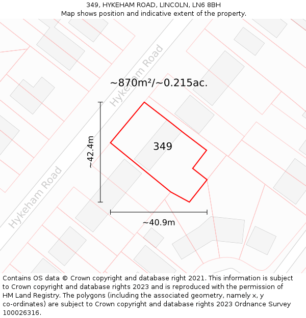 349, HYKEHAM ROAD, LINCOLN, LN6 8BH: Plot and title map