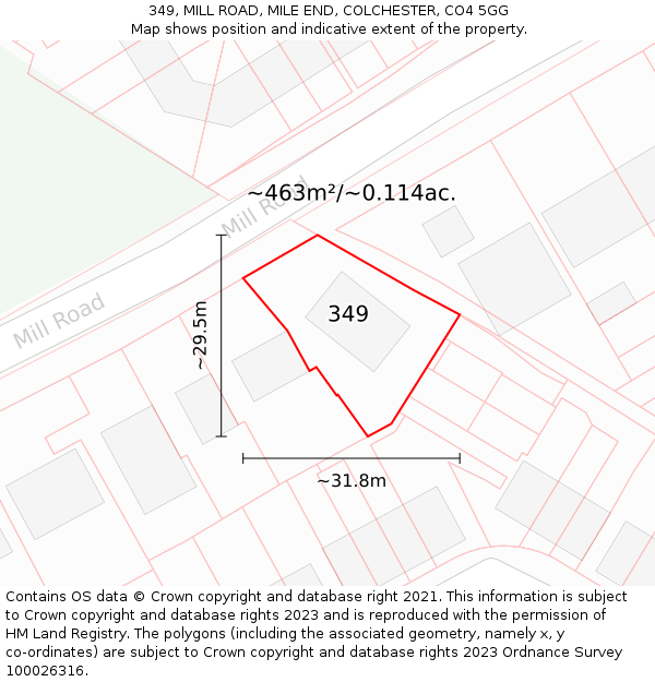 349, MILL ROAD, MILE END, COLCHESTER, CO4 5GG: Plot and title map