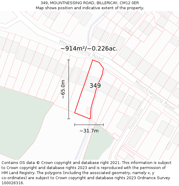 349, MOUNTNESSING ROAD, BILLERICAY, CM12 0ER: Plot and title map